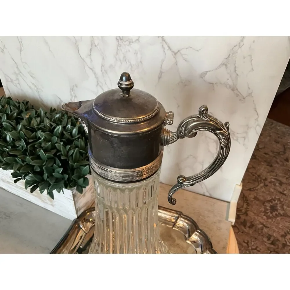 Vintage Claret Silver plate and glass pitcher Ice Insert No chips